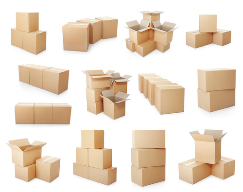set of piles of cardboard boxes on a white background